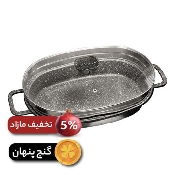 تابه چدن بیضی مدل pollo (با درب شیشه)	